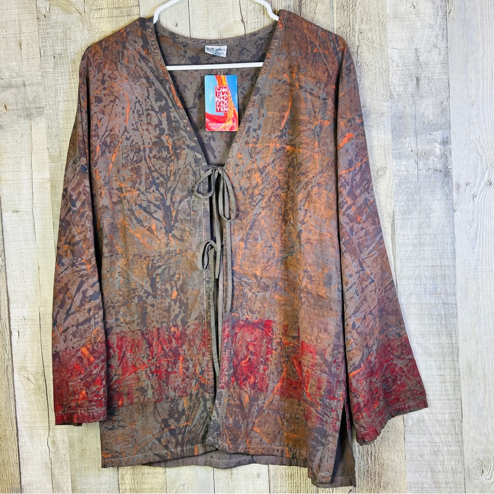 Camilla Macfadyen Size Small Rayon Tie Front Kaftan w/Long Sleeves Brown